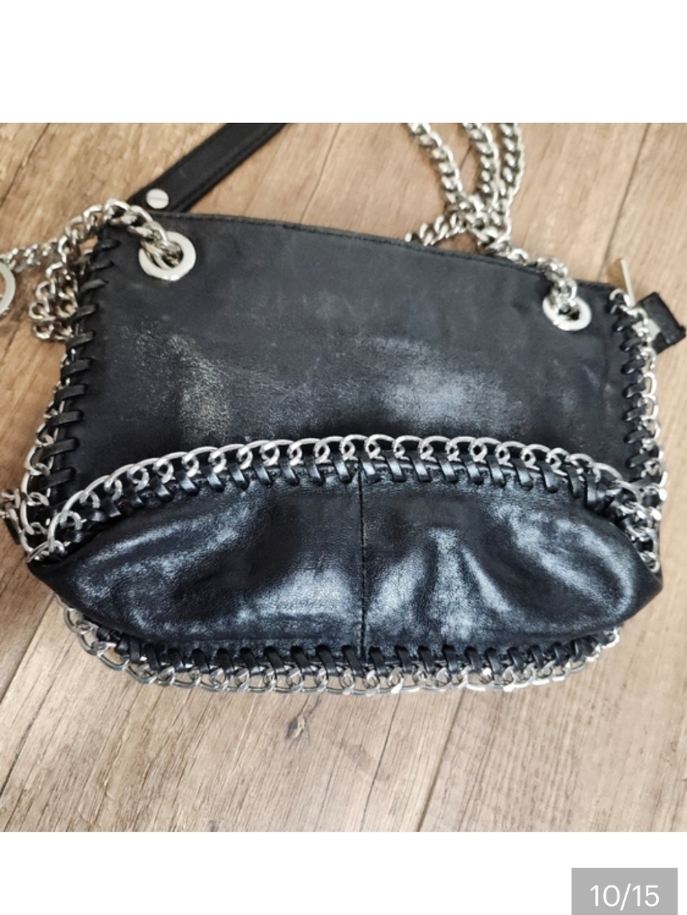 Michael Kors AQ-1211 Chelsea Black Leather Chain Messenger Crossbody HandBag - Picture 10 of 15